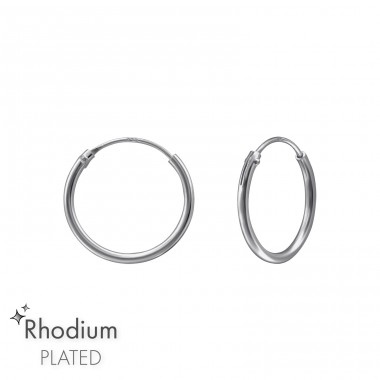 14mm Rhodium Hoops - 925 Sterling Silver Ear Hoops A4S48149