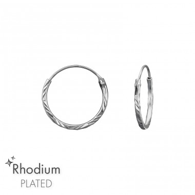 Rhoidum Diamond Cut 14mm - 925 Sterling Silver Ear Hoops A4S48206