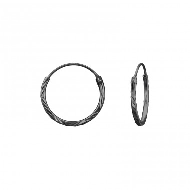 Ruthenium Diamond Cut 14mm - 925 Sterling Silver Ear Hoops A4S48207