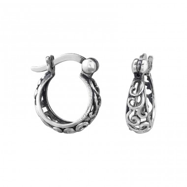 Filigree  oxidized - 925 Sterling Silver Ear Hoops A4S48336