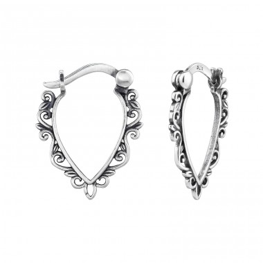 Filigree oxidized - 925 Sterling Silver Ear Hoops A4S48337