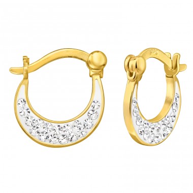 Golden Crescent with Crystals - 925 Sterling Silver Ear Hoops A4S48419