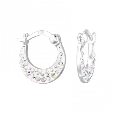 Crescent Moon with Crystals - 925 Sterling Silver Ear Hoops A4S48421