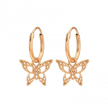 Golden Hanging Butterfly - 925 Sterling Silver Ear Hoops A4S48423