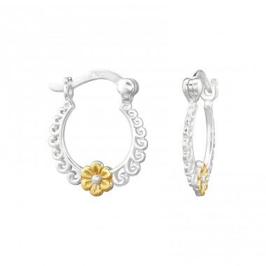 Flower - 925 Sterling Silver Ear Hoops A4S48658