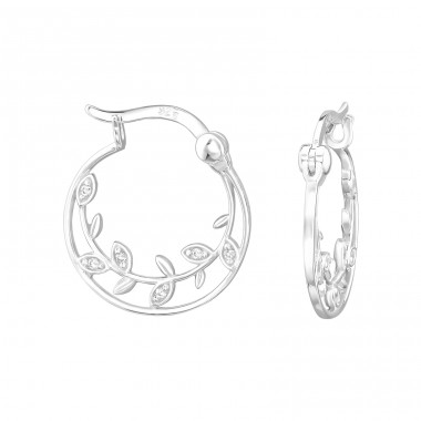 Vine with Zirconia - 925 Sterling Silver Ear Hoops A4S48659