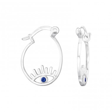 Evil Eye silver hoop with Cubic zirconia - 925 Sterling Silver Ear Hoops A4S48660