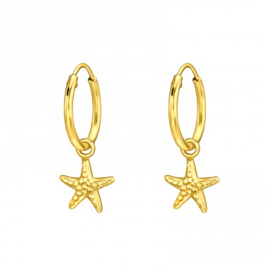 Golden Hanging Starfish - 925 Sterling Silver Ear Hoops A4S49103