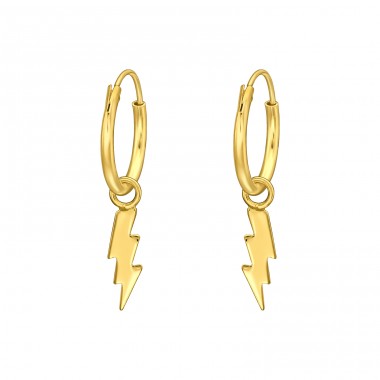 Golden Hanging Lightning Bolt - 925 Sterling Silver Ear Hoops A4S49104