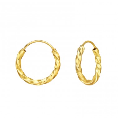 Golden Twisted 16mm - 925 Sterling Silver Ear Hoops A4S49411