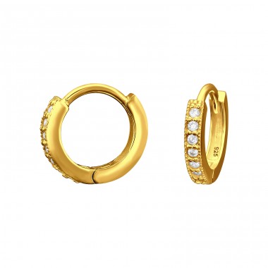 Golden Huggies with Zirconia - 925 Sterling Silver Ear Hoops A4S45748