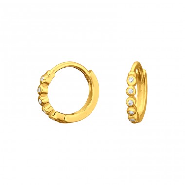 Golden Huggies hoops with zirconia - 925 Sterling Silver Ear Hoops A4S45987