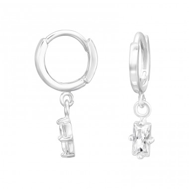 Suspended cubic zirconia - 925 Sterling Silver Huggies A4S47335