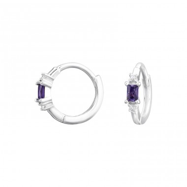 Earrings Huggies Amethyst - 925 Sterling Silver Huggies A4S47341