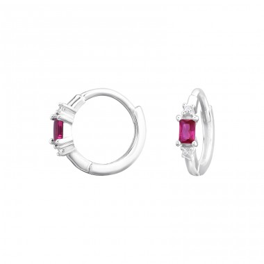 Circles with ruby - 925 Sterling Silver Huggies A4S47343