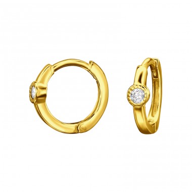 Golden Round with Zirconia - 925 Sterling Silver Huggies A4S49262