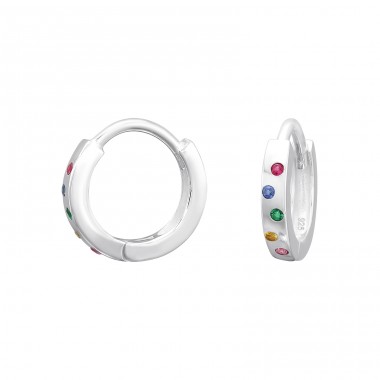 Huggies with multicolor zirconia - 925 Sterling Silver Ear Hoops A4S45753