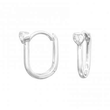 Huggies with heart zirconia - 925 Sterling Silver Ear Hoops A4S45984