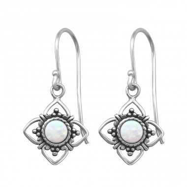 Flower Opal - 925 Sterling Silver Earrings with semi-precious stones & Opal A4S23629