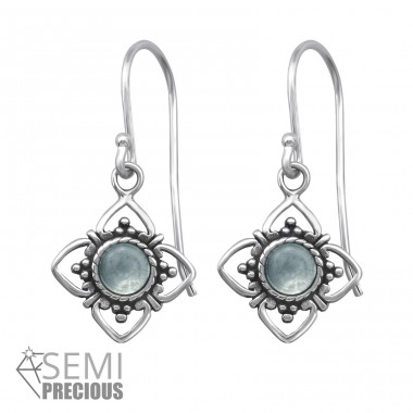 Amethyst vintage - 925 Sterling Silver Earrings With Semi-Precious Stones & Opal A4S30294