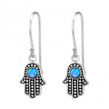 Hamsa Opal - 925 Sterling Silver Earrings with semi-precious stones & Opal A4S32042