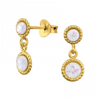 Golden Round with Opal  - 925 Sterling Silver Earrings With Semi-Precious Stones & Opal A4S46894