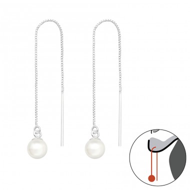 Pearl hanging with long chain - 925 Sterling Silver Earrings With Pearls A4S43121