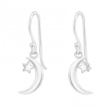 Moon - 925 Sterling Silver Plain Earrings A4S26634