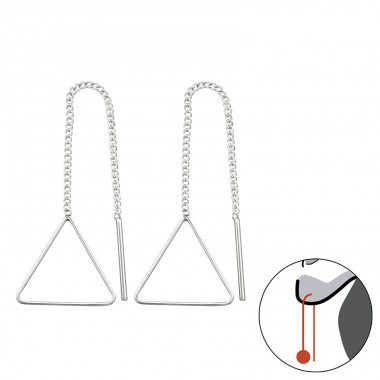 Thread Through Triangle - 925 Sterling Silver Plain Earrings A4S34864