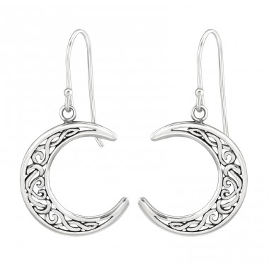 Moon - 925 Sterling Silver Plain Earrings A4S36699