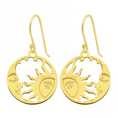 Golden Moon And Sun - 925 Sterling Silver Plain Earrings A4S40579