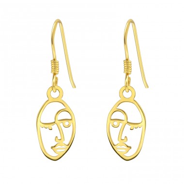 Golden Abstract Face - 925 Sterling Silver Plain Earrings A4S40723