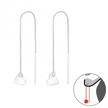 Heart hanging long chain - 925 Sterling Silver Plain Earrings A4S43120