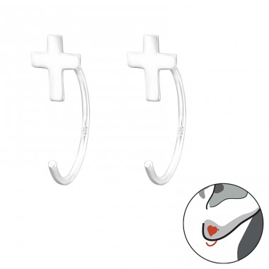 Cross - 925 Sterling Silver Plain Earrings A4S43471