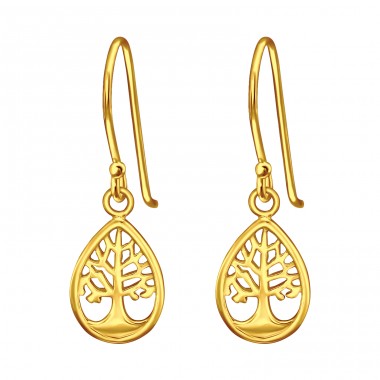 Golden Tree Of Life - 925 Sterling Silver Plain Earrings A4S44338