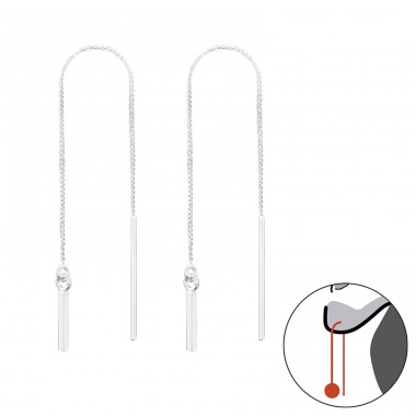 Chain through earring with hanging bar - 925 Sterling Silver Plain Earrings A4S46207