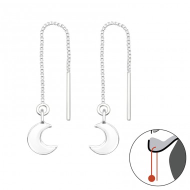 Thread Through Crescent Moon - 925 Sterling Silver Plain Earrings A4S46261