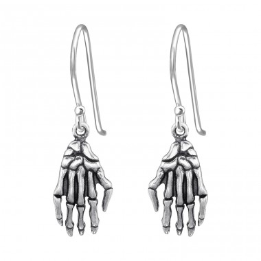 Skeleton Hand Earrings  - 925 Sterling Silver Plain Earrings A4S46862