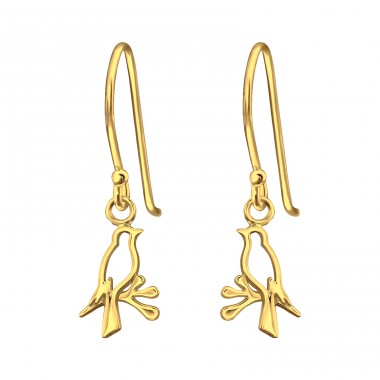 Golden Birds - 925 Sterling Silver Plain Earrings A4S47706