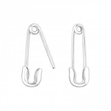 Safety Pin - 925 Sterling Silver Plain Earrings A4S48335