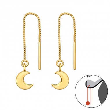 Thread Through Crescent Moon - 925 Sterling Silver Plain Earrings A4S48545