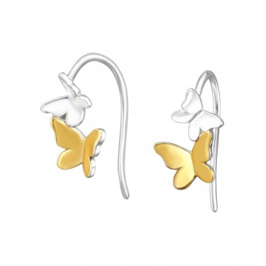 Golden Butterfly - 925 Sterling Silver Plain Earrings A4S49209