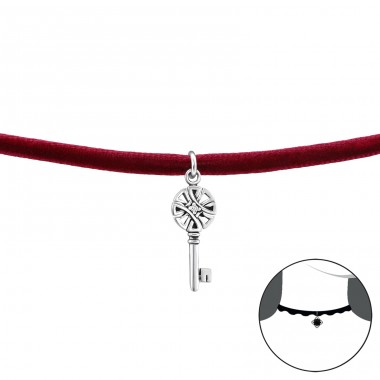 Key - 925 Sterling Silver + Velvet Chokers necklace A4S33999