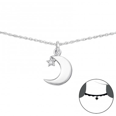 Moon And Star - 925 Sterling Silver Chokers necklace A4S34702