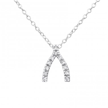 Wishbone - 925 Sterling Silver Necklace with stones A4S19299