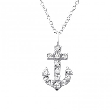 Anchor - 925 Sterling Silver Necklace with stones A4S23535