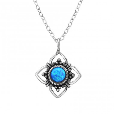 Flower Opal - 925 Sterling Silver Necklace with stones A4S23628