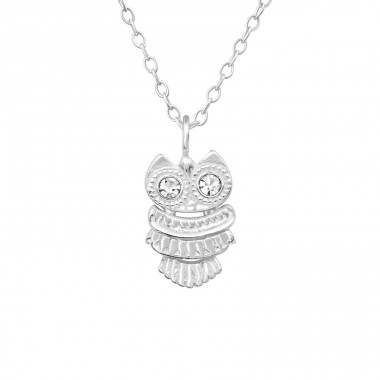 Owl - 925 Sterling Silver Necklace with stones A4S25038