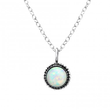 Round Opal - 925 Sterling Silver Necklace with stones A4S28589