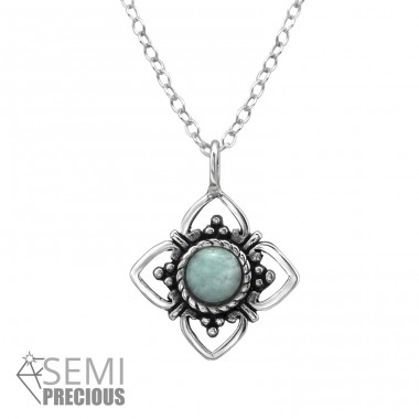 Flower - 925 Sterling Silver Necklace with stones A4S31040